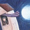 Niño pensativo en una noche de luna llena. Ilustración del libro Amor, de Andrea Petrlik. Editorial Leetra.