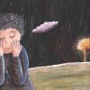 Niño con temor en la noche. Ilustración del libro Amor, de Andrea Petrlik. Editorial Leetra.
