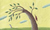 Árbol movido por el viento. Ilustración del libro Amor, de Andrea Petrlik. Editorial Leetra.