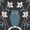 Búho sentado en árbol de noche. Ilustración del libro El Secreto, de Émilie Vast. Editorial Leetra.