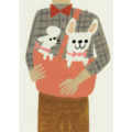 Bulldog gastón y poodle en bolsa de dueño. Ilustración del libro Gastón, de Kelly DiPucchio y Christian Robinson. Editorial Leetra.