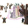 Yo en la ciudad rodeada de árboles. Ilustración del libro Dentro de mí, de Alex Cousseau y Kitty Crowther. Editorial Leetra.
