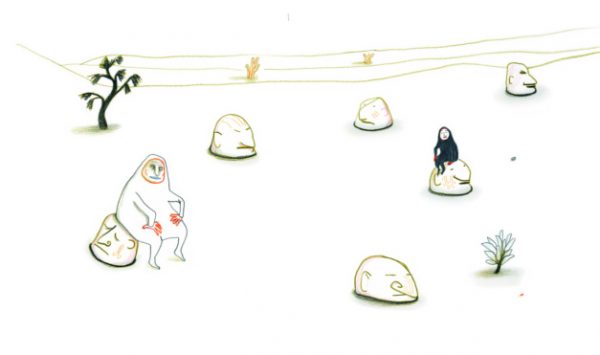 En medio de la nada. Ilustración del libro Dentro de mí, de Alex Cousseau y Kitty Crowther. Editorial Leetra.
