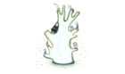Persona sentada sobre árbol seco. Ilustración del libro ilustrado Dentro de Mí, de Alex Cousseau y Kitty Crowther. Editorial Leetra.
