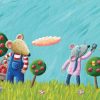 No hay señal en el campo mientras recogen manzanas. Ilustración del libro Ratón de campo y ratón de ciudad, de Andrea Petrlik y Kašmir Huseinović. Editorial Leetra.