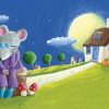Extrañando la ciudad, en medio de una noche de luna llena en el campo. Ilustración del libro Ratón de campo y ratón de ciudad, de Andrea Petrlik y Kašmir Huseinović. Editorial Leetra.