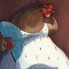 La gallina vestida con su abanico. Ilustración del libro Se renta departamento, de Lea Goldberg y Eva Sánchez. Editorial Leetra.
