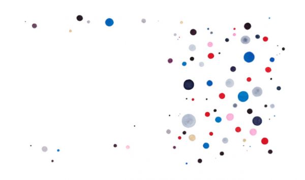 Puntos de colores dispersos. Ilustración del libro Una historia de absolutamente nada, de Søren Lind Hanne Bartholin. Editorial Leetra.