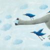 Elefante volando con aves sobre él. Ilustración del libro Cielo Azul, de Andrea Petrlik. Editorial Leetra.