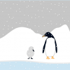 Ilustración del libro Cuac - pinguino viendo al patito feo