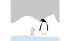 Ilustración del libro Cuac - pinguino viendo al patito feo