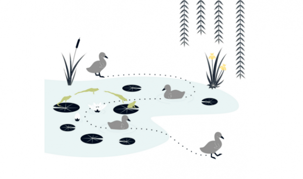 Ilustración del libro Cuac - patito feo caminando sólo