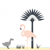 Ilustración del libro Cuac - patito feo encontrándose con un pelícano