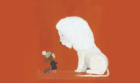 Ilustración del libro el León Nieve - león blanco viendo a un niño