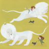 Ilustración del libro el León Nieve - león blanco jugando con niña