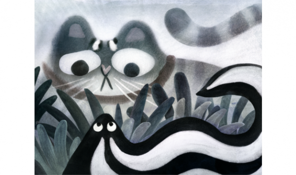 Ilustración del libro Todos vieron un gato - gato y zorrillo